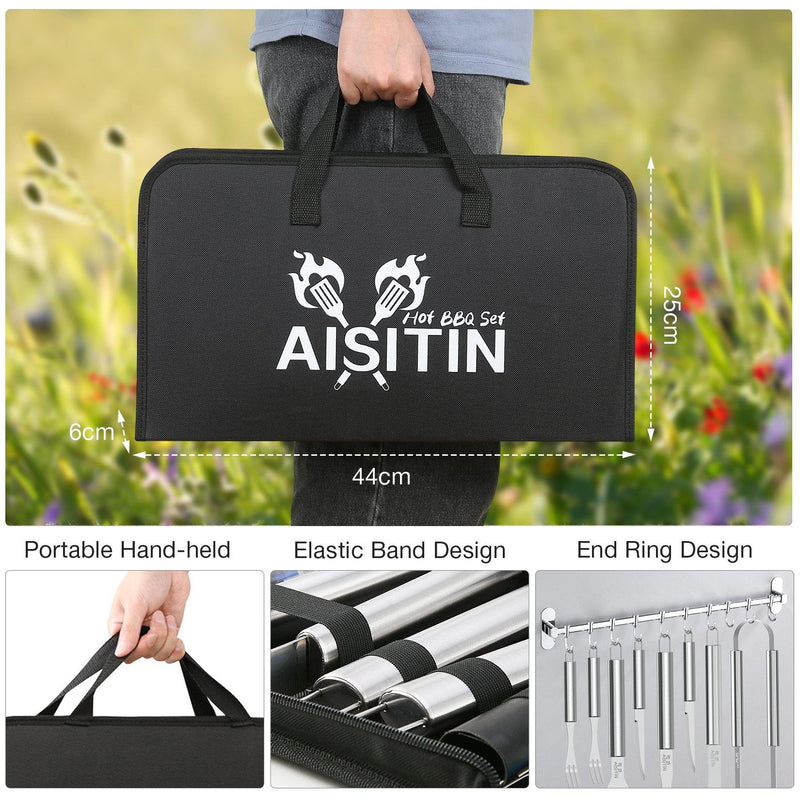 AISITIN 25 PCS Grill Accessories BBQ Tools Set with Spatula Tongs Skewers  for Barbecue Camping Kitchen – Aisitin Online